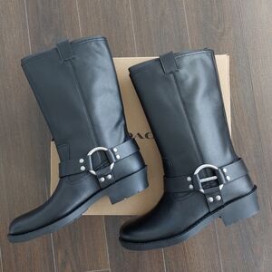 New Coach Women Harness Boots Size 7.5 Leather Moto Boots